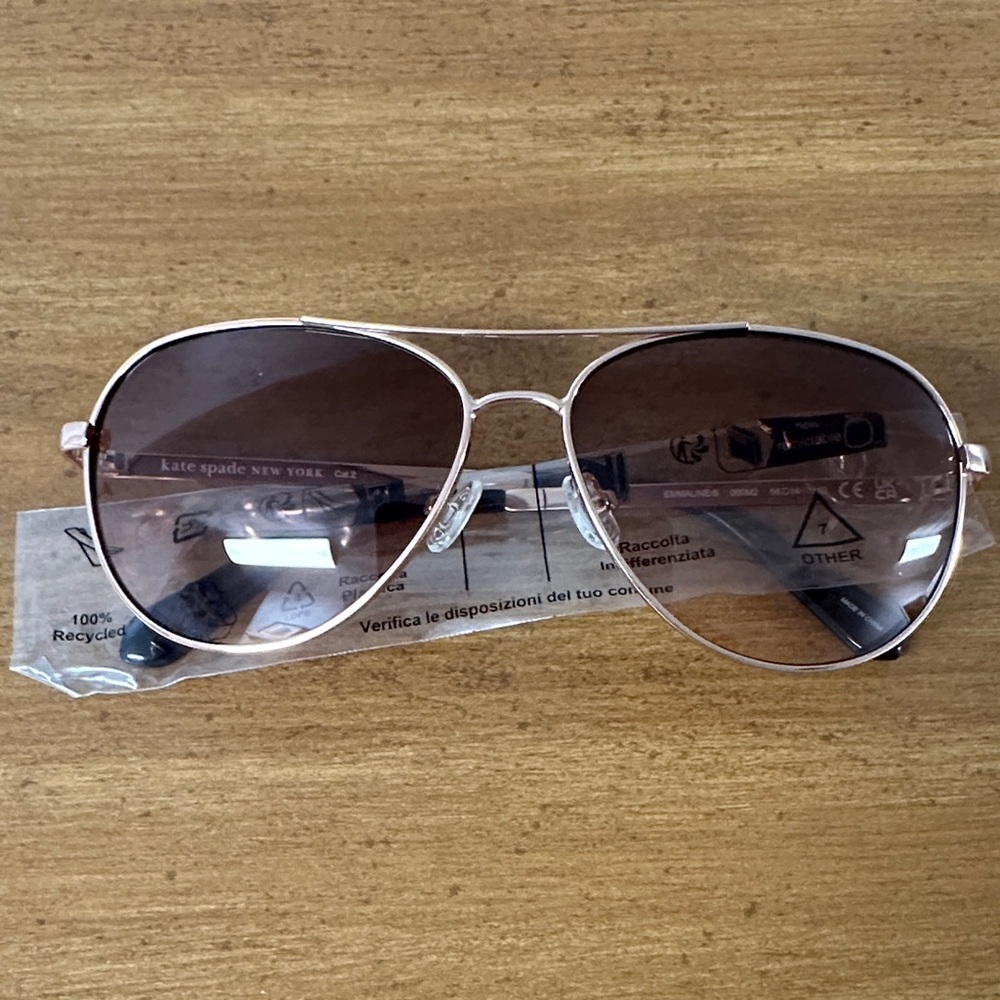 Kate Spade Rose Gold/Brown/Gold  Aviator Sunglasses Emmeline-New